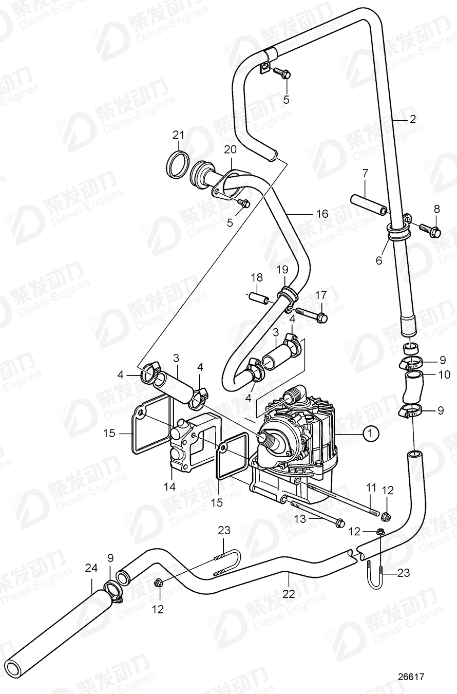 volvo penta Breather pipe 21753261 Drawing